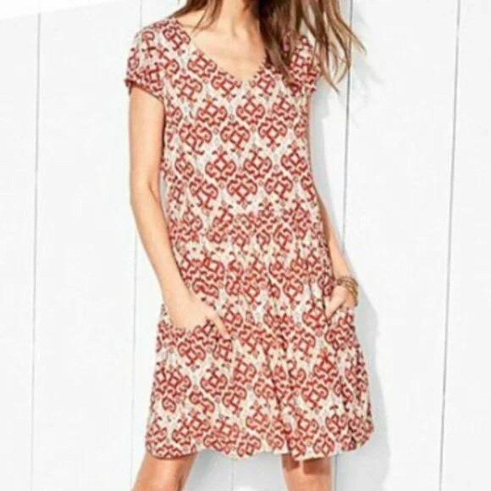 Garnet Hill Ikat Print Midi Dress Size 8 Pockets Bohemian‎ Western V-Neck Casual